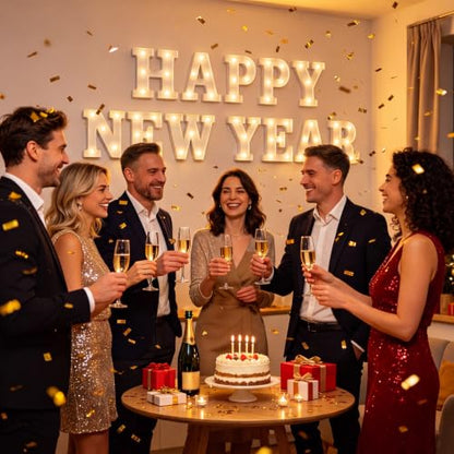 12 Pcs Happy New Year Decorations 2027 New Year's Eve Light up Signs Battery Powered LED Letter Lights for Wall Shelf Table 2027 Midnight Celebration Party Supplies Winter Home Decor - style: Happy New Year