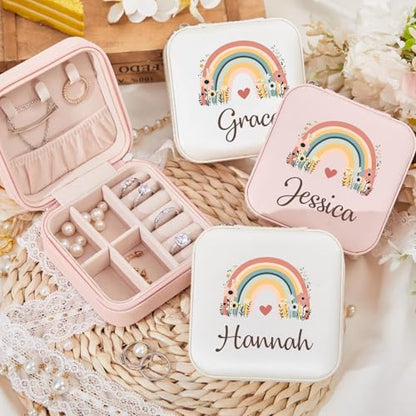 Ajiangwu Back To School Gifts,Custom Travel Jewelry Case for Kids,Personalized Small Jewelry Box Mini Teen Girl Gifts Trendy Stuff Jewelry Organizer for Rings, Necklaces, Bracelets - color: Design 6