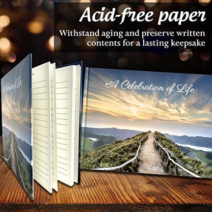 JC Classics Funeral Guest Book | Memorial Guest Book Hardcover | Guestbook for Sign in, Celebration of Life Memorial Service with Memory Table Card Sign Included (Mountain Top) - style: Mountain Top