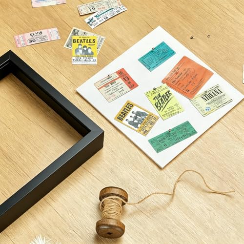 10x10 Shadow Box Frame with Ultra-Clear Glass & Soft Linen Back | With Push Pins and Stand, Deep 1.2" Black Shadow Box Display Case – Display on Tabletop or Wall for Photo, Flower, Keepsakes - color: Black+high Definition Panel + Shatter-proof Packaging,