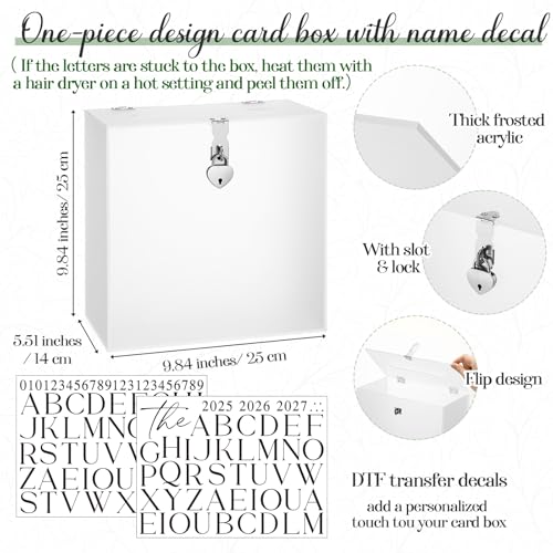 Novabright 10 Inches Wedding Acrylic Card Box with Slot and Last Name Transfers Money Box for Bridal Shower Wedding, Baby Shower Birthday Party, No Assembly Needed(Frosted,Classic Style) - color: Frosted, style: Classic Style