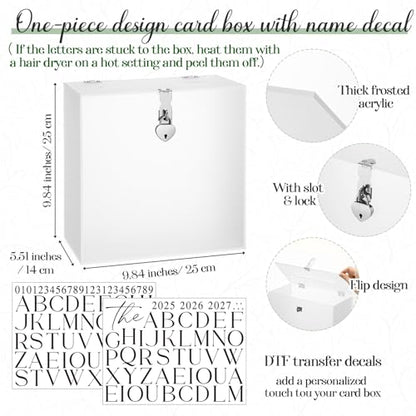 Novabright 10 Inches Wedding Acrylic Card Box with Slot and Last Name Transfers Money Box for Bridal Shower Wedding, Baby Shower Birthday Party, No Assembly Needed(Frosted,Classic Style) - color: Frosted, style: Classic Style