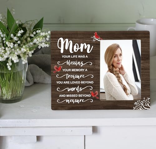 Mom Memorial Wooden Picture Frame, In Loving Memory Remembrance Photo Frame Gifts for Mommy, Bereavement Sympathy Wooden Frame for Loss of Mom, 4x6 inch Photo - style: Mom Memorial