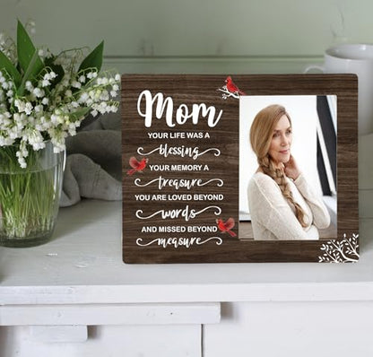 Mom Memorial Wooden Picture Frame, In Loving Memory Remembrance Photo Frame Gifts for Mommy, Bereavement Sympathy Wooden Frame for Loss of Mom, 4x6 inch Photo - style: Mom Memorial