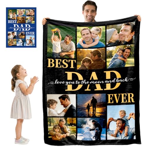 Father's Day Custom Blanket Personalized Photo Blanket Dad Blankets Best Dad Ever 10 Photos Customized Flannel Blanket Birthday Fathers Day for Papa Grandpa Men Gifts from Daughter Son Wife - color: Dad02