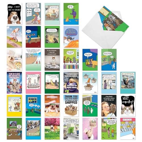 NobleWorks, 36 Assorted Box Set Funny Birthday Greeting Cards w/ 5 x 7 Inch Envelopes for Men and Women (36 Designs, 1 Each) Bday Pet Party AC10799BDG-B1x36 - style: Pet Party