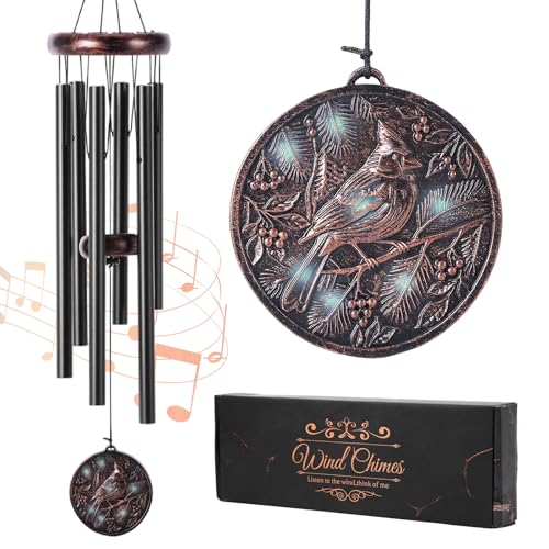 Cardinal Wind Chimes for Outside – Vintage Copper 3D Embossed Cardinal Wind Catcher, Deep Tone Wind Chime Outdoor Clearance, Outdoor Bird Hanging Décor, Gifts with Card and Box for Women Men - color: Cardinal