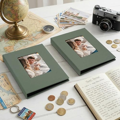 Small 4x6 Photo Album 24 Pockets Linen Cover Gray Green 2 Pack - color: Gray Green, size: 24 Pockets 2 Pack