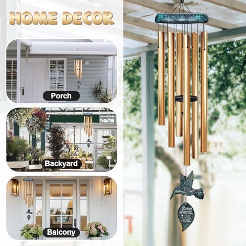 Sympathy Wind Chimes for Outside Deep Tone, Memorial for Loss of Loved One Prime, Bereavement Condolence Remembrance Funeral Gifts for Grieving Friends Loss of Mother Father - size: F-Green Hummingbird