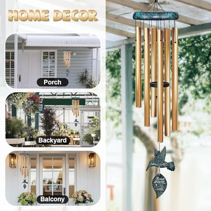 Sympathy Wind Chimes for Outside Deep Tone, Memorial for Loss of Loved One Prime, Bereavement Condolence Remembrance Funeral Gifts for Grieving Friends Loss of Mother Father - size: F-Green Hummingbird