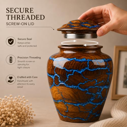 Extral Large Rosewood Cremation Urn for Human Ashes Adult Male, Urn for Ashes for Women and Men, Adult Size Decorative urn. Burial and Funeral Urn Large 350 Cu in Resin Inlay. - size: XX 350 Cu In