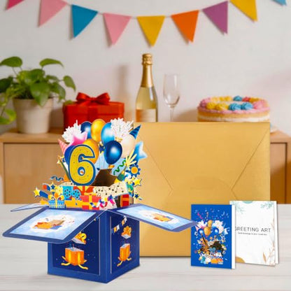 GREETING ART 6th Birthday Card,Pop Up 6 Year Old Birthday Card for Kids - color: 6th