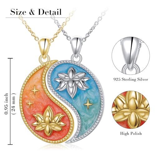 FLYOW S925 Sterling Silver Best Friend Couple Pendant Friendship Sun Moon Lotus Yin Yang Matching Bff Necklace for Women Jewelry - style: Lotus Yin Yang