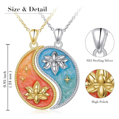 FLYOW S925 Sterling Silver Best Friend Couple Pendant Friendship Sun Moon Lotus Yin Yang Matching Bff Necklace for Women Jewelry - style: Lotus Yin Yang