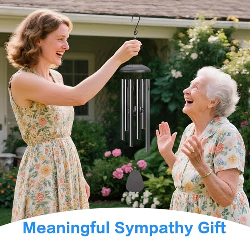 Wind Chimes Outdoor - 6 Tubes 26" Memorial Garden Chime, Retirement & Sympathy Gift for Patio Yard Decoration, Retired Gift for Mom Women Grandma Neighbors Black