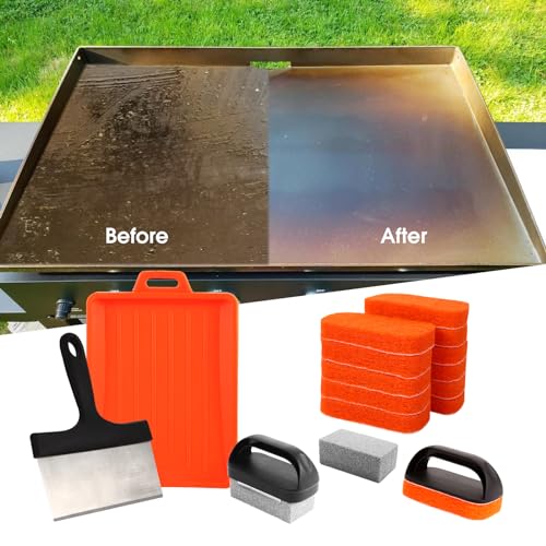 Upgraded Griddle Cleaning Kit for Blackstone 18 Pieces Flat Top Grill Accessories Cleaner Tool Set with Scraper, Heat-Resistant Silicone Spatula Mat with Hanger, Grill Brick, Scouring Pads