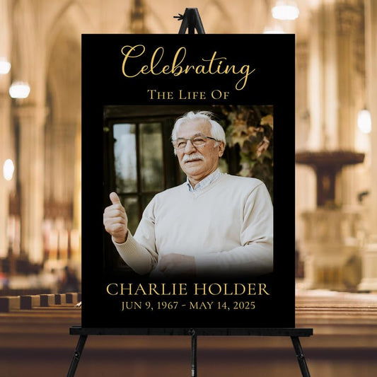 Personalized Black Gold Funeral Welcome Sign, Celebration Of Life Decoration, Custom Memorial Welcome Signs with Picture, Celebration of Life Sign With Photo, Funeral Decorations - color: Style #13