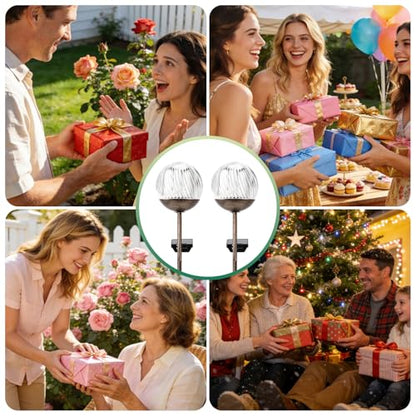 Solar Globe Stake Lights - Twinkle Effect Outdoor Acrylic Ball Garden Lights , Elegant Solar Light,Exquisite Garden Solar Balls light for Yard, Pathway, Patio, gifts for Mom (Bronze stake, 2 pack) - color: Bronze