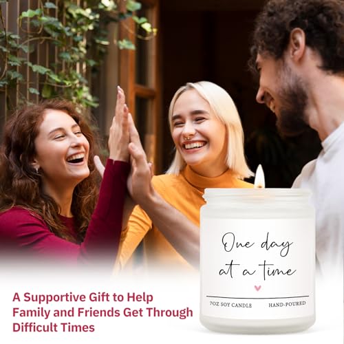 Get Well Gifts for Women Men, Thinking of You Gift-One Day at A Time Candle | Lavender Scented 7oz, Inspirational Breast Cancer Care Present, Encouragement Sympathy Bereavement Christmas Gift