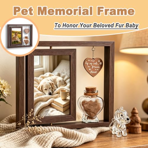 Dog Cat Pet Memory Frame Rotating Double Sided 4x6 Photo Frame | Heart Glass Pet Hair Keepsake Jar Custom Pet Keepsake Gift for Dog Cat Lovers to Record Pet Growth Moments
