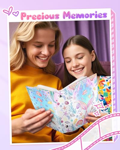 Slohif Photo Album for kids 4x6 Pictures Leather Small Baby Memory Book Keepsake for My First Family 100 Pockets Personalized Photobook for Boys Girls Toddler Travel Birthday Anniversary Mermaid - style: Mermaid