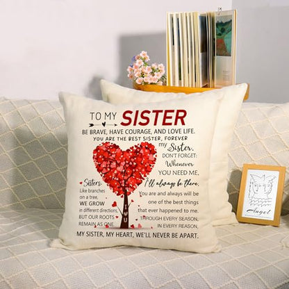 Sister Gift for Women Sister Elephant Decorative Throw Pillow Cover Presents for Soul Sister Best Friend Birthday Chirstmas Friendship Gift Inspirational Quote Keepsake 18x18 Inch (To My Sister)
