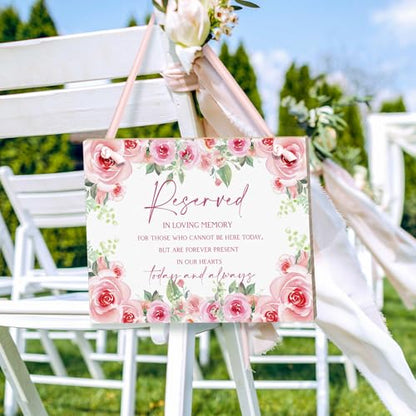 Pink Rose Wedding Memorial Sign with Ribbon Floral Flower Reserved Signs in Loving Memory of Love Ones Parents Celebrating Ceremony Memories Seat Sign from Heaven - style: Rose Seat Sign
