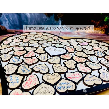 Wedding Guest Book Unique Wooden Heart Alternative GuestBook Bridal Shower Wedding Decoration with 83 Wooden Hearts 1 Sign Pen Set (Black) - color: Black