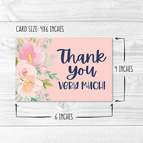 24 Bulk Thank You Cards with Envelopes Blank Cute Thank You Cards | Floral 6 x 4 Appreciation Card for Weddings, Valentines, Anniversary, Small Business, Party Guests, Engagement & Funeral - color: Floral Navy 2 24 pcs