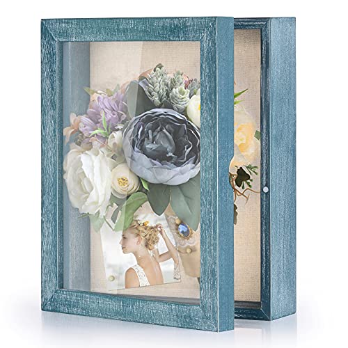 Love-KANKEI Deep Shadow Box 8x10,Solid Wood Frame,Memory Box,Rustic Blue - color: Blue, size: 8 x 10
