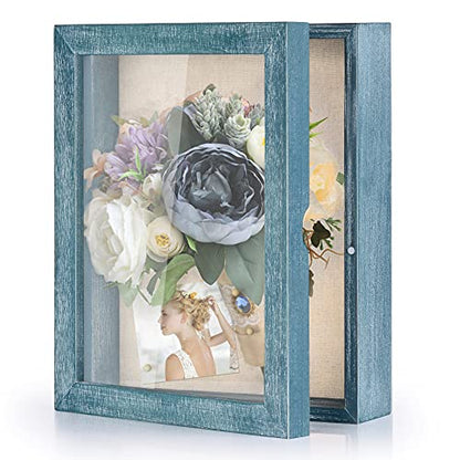 Love-KANKEI Deep Shadow Box 8x10,Solid Wood Frame,Memory Box,Rustic Blue - color: Blue, size: 8 x 10