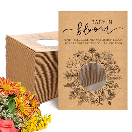 Fumete 25 Pack Baby in Bloom Seed Packets Baby Shower, Wildflower | Gender Reveal Party Favor for Guest, Envelopes Kraft with Clear Window, Resealable Seed Organizer Storage Bag, No Seeds - style: Wildflower