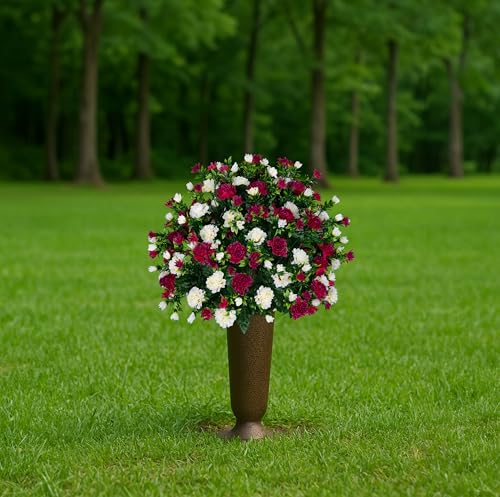 Sympathy Silks Artificial Cemetery Flowers - Gravesite Memorial Arrangment - Beauty & Cream Garden Mums - (1) Bouquet - color: Beauty & Cream, size: (1) Bouquet