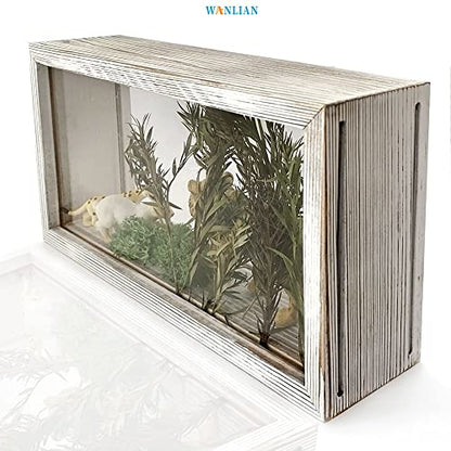 Shadow Photo Frame,Wooden Double-Sided High-Definition Plexiglass Storage Box, DIY Display Box, Suitable for Dried Flowers, Specimens, Handicrafts, Baby Souvenirs and Photos (Rustic White) - color: Rustic White