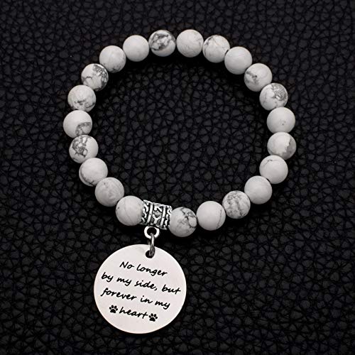 DYJELWD Pet Memorial Jewelry Natural Beads Stretch Bracelet Loss of Dog Cat Paw Print Charm Bracelet for Women