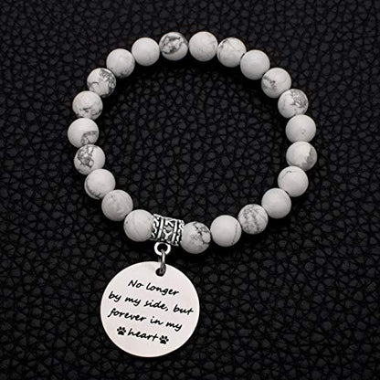 DYJELWD Pet Memorial Jewelry Natural Beads Stretch Bracelet Loss of Dog Cat Paw Print Charm Bracelet for Women