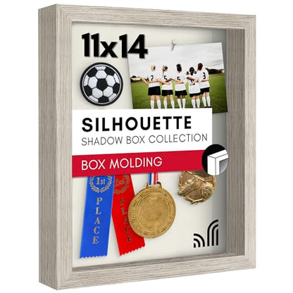 Americanflat 11x14 Shadow Box Frame with Shatter-Resistant Glass - Silhouette Collection - Large Shadow Box Display Case for Tabletop and Wall Display - Driftwood with Soft Felt Back - color: Driftwood, size: 11x14