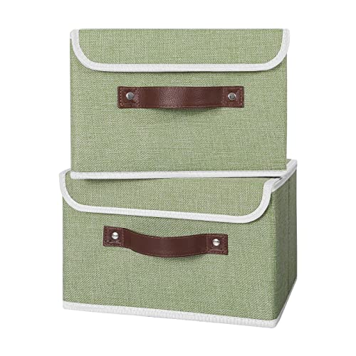 ANMINY Fabric Storage Box Bins with Lids, Green, 10"x8"x7", 2 Pack - color: Mint Green, size: Small (Pack of 2)