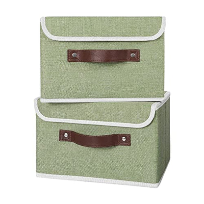 ANMINY Fabric Storage Box Bins with Lids, Green, 10"x8"x7", 2 Pack - color: Mint Green, size: Small (Pack of 2)