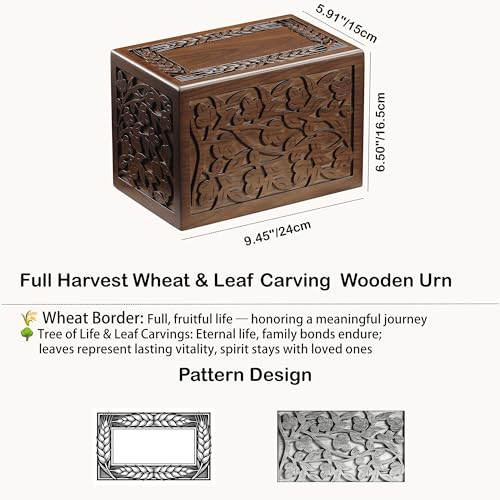 Tree of Life Wooden Cremation Urn for Human Ashes Adult Men Women & Pet | 250 lbs Handcrafted Funeral Urn. Decorative Walnut, Velvet Lining, Secure Locking Base. Large Memorial for Men Women & Pet