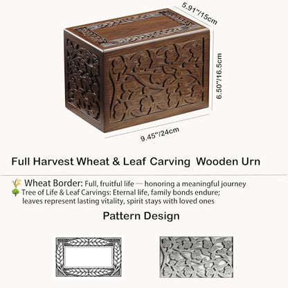Tree of Life Wooden Cremation Urn for Human Ashes Adult Men Women & Pet | 250 lbs Handcrafted Funeral Urn. Decorative Walnut, Velvet Lining, Secure Locking Base. Large Memorial for Men Women & Pet