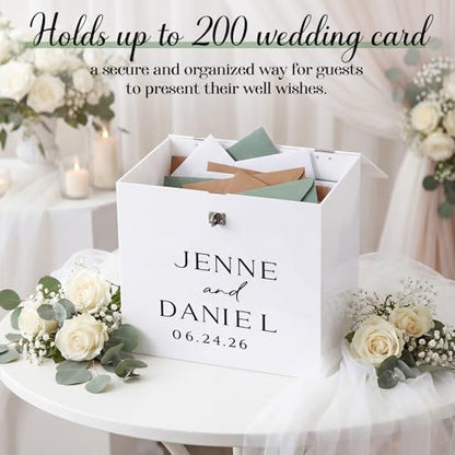 Novabright 10 Inches Wedding Acrylic Card Box with Slot Lock and Last Name Transfers Money Box for Bridal Shower Wedding, Baby Shower Birthday Party, No Assembly Needed(White,Elegant Style) - color: White, style: Elegant Style