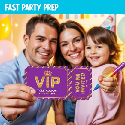 Purple Golden Vip Birthday Party Invitations, Movie VIP Invitations Card for Boys Girls (30 Cards & 30 Envelopes) - color: Purple Gold