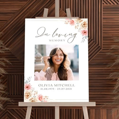 Funeral Welcome Sign Editable Womens In Loving Memory Funeral Sign With Photo Pink Flowers Funeral - color: Version #4