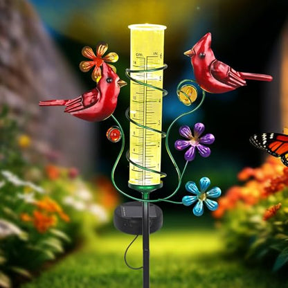 Rain Gauges Outdoors Best Rated, Cardinal Rain Measure Gauge | Freeze Proof Adjustable Height Large Rain Measuring Tool for Garden Yard Fence - color: Cardinal
