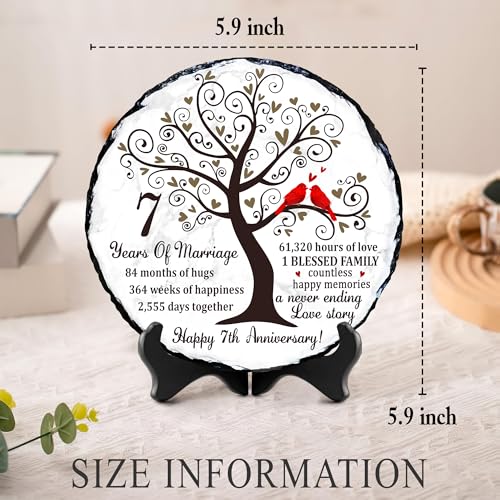 7th Copper Anniversary Slate Plaque - 7 Year Copper Wedding Rock Sign - Traditional Seven Years Marriage Celebration Gift for Husband Wife - color: 7th Wedding Anniversary