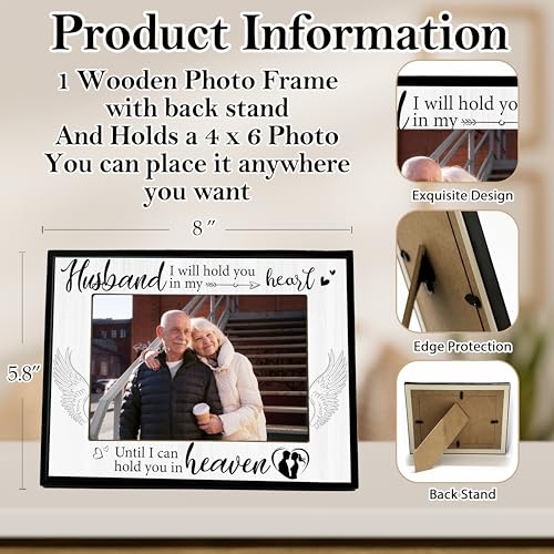 Sympathy Picture Frame, Memorial Gifts for Loss of Husband, Remembrance Gifts Photo Frame, 4x6 Bereavement Photo Frame for Tabletop Display Photo Insert - L06 - style: loss of husband 2