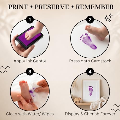 ReignDrop Baby Ink Pad for Hand and Footprints, Non-Toxic Acid-Free Keepsake Kit, Smudge-Proof Archival Ink Wipes Off Skin, for Scrapbook, Photo Album, Frames & Pet Paws, Baby Gift (Purple) - color: Purple