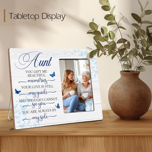 Aunt Memorial Bereavement Wooden Picture Frame Gifts for Loss of Aunt, Always By My Side Sympathy Gifts for Loss of Auntie, Fits 4x6 Photo Frame - color: Blue-aunt