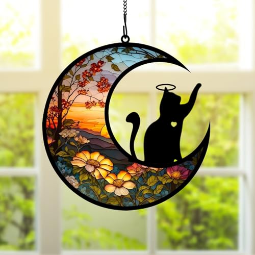 BamLue Cat Memorial Suncatcher for Windows Memorial Ornament, Pet Sympathy Gift to Memorialize the Loss, Cat Sun Catchers with Personalized Decorations in Loving Memory for Loss Cat - color: Sunset-cat